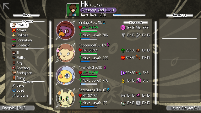 Gameplay screenshot featuring a Dranimoe party